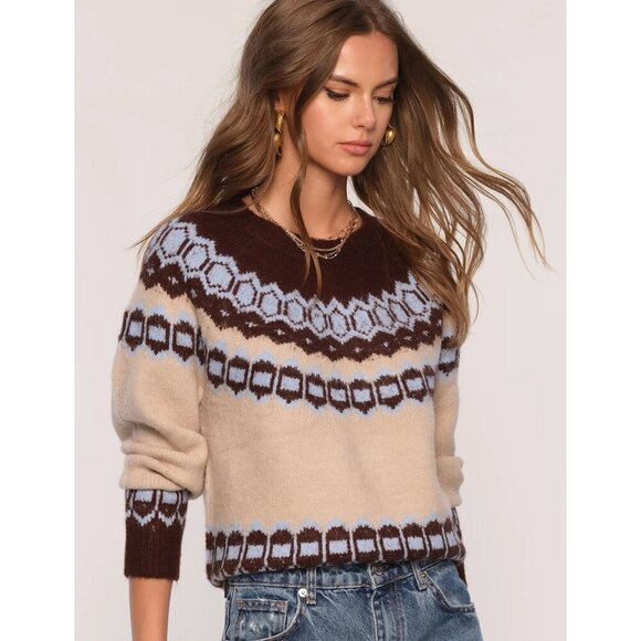 Heartloom Sweaters - Heartloom Edith Jacquard Sweater Bisque Cream Navy Womens Size XS